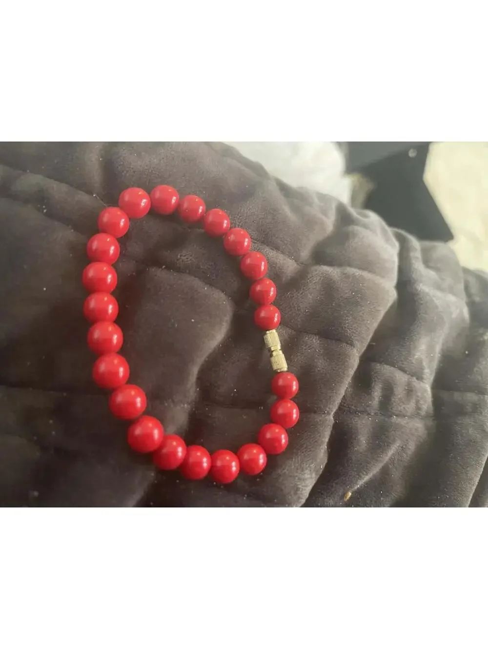 Red Beaded Bracelet with Gold Clasp